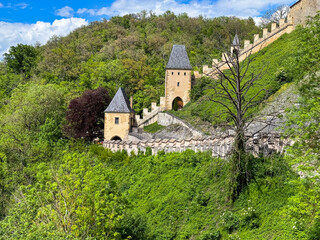 Karlstejn, Czech republic - May 19, 2024. Exterior of famous castle in sunny day 