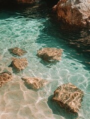Naklejka premium Serene Blue-Green Ocean Cove