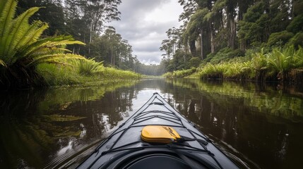 Obraz premium Serene Kayaking Adventure Through Tranquil Wilderness Landscape