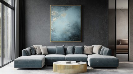 Modern Living Room with Cozy Sofa and Abstract Wall Art