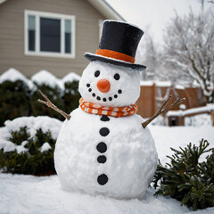 Obraz premium Cheerful snowman in a backyard