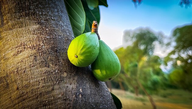 close up of ficus nota fruit on its tree trunk