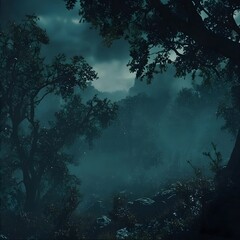 Obraz premium A forest that is dark and scary in a fantasy story.