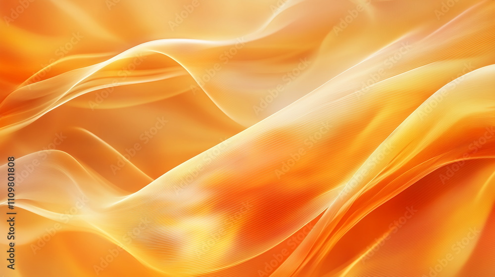 Poster dynamic energy flow. luminous stripes in gradient of orange and gold. soft waves creating a sense of