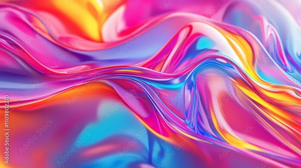 Poster fluid abstract forms. neon colors blending and flowing seamlessly. glossy finish enhancing the vibra