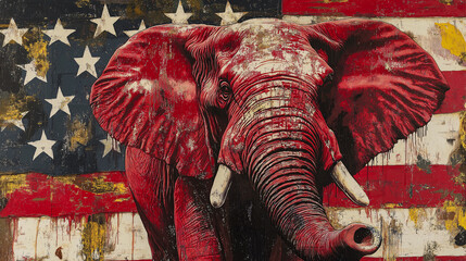 Modern abstract Republican elephant American flag red white stars stripes artistic bold political art distressed USA patriotic colors digital artistic digital design campaign marketing wallpaper