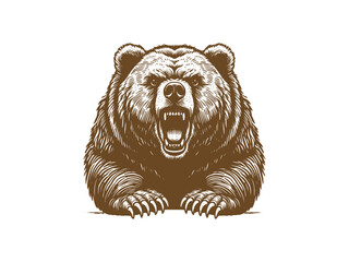 black and white engrave isolated bear vector illustration