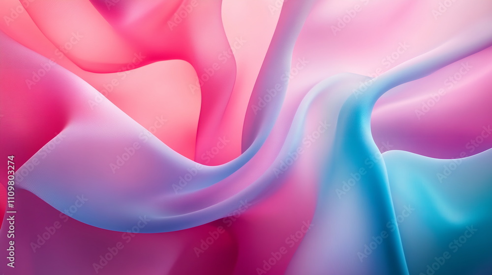 Fototapete Luminous flowing shapes. Bright gradients in pink and turquoise. Soft curves merging into abstract designs. Horizontal element for festive party, seminar talks, social media post