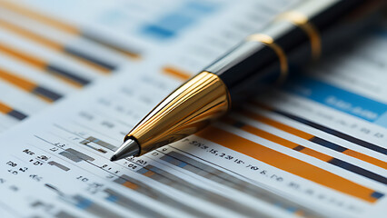Fototapeta premium Pen above financial data report.