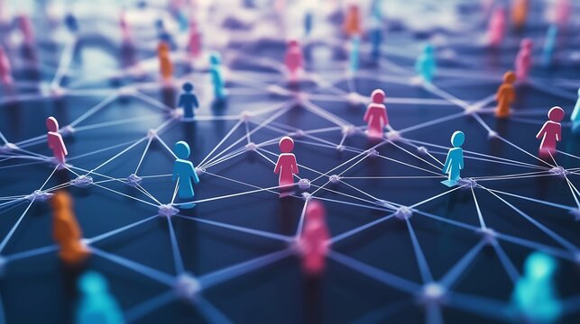 A diverse network of interconnected people portraits symbolizing social connections and professional networking