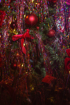 Red tinsel Xmas tree