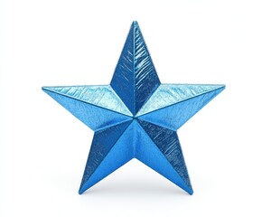 Obraz premium Three-Dimensional Blue Star Decoration on White Background for Festive Occasions