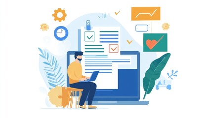 Professional in Business. Completing Digital Poll Checklist on Laptop for Assessment Evaluation