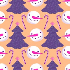 Winter seamless snowman pattern for fabrics and textiles and packaging