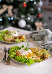 breakfast toast with poached egg, avocado and lettuce