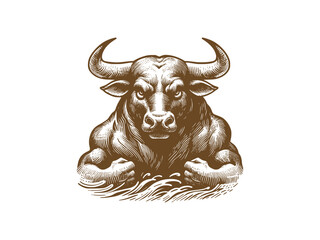 Naklejka premium black and white engrave isolated bull vector illustration