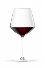 A wine glass is filled with red wine. The wine glass is tall and slender, with a long stem. The wine is almost gone, and the glass is almost empty