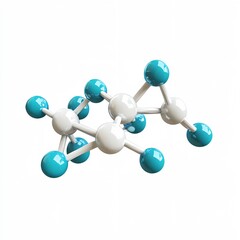 Obraz premium A blue and white molecule with a white center. The molecule is made up of many small spheres
