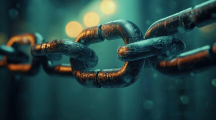 A close-up view of a metallic chain against a blurred background.