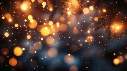 Naklejka premium Festive Blue Ambiance. Abstract Christmas Background with Magical Bokeh Lights and Dreamy Illumination