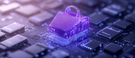 Futuristic ecommerce interface with glowing holographic lock.