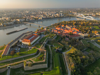 Fototapeta premium Petrovaradin Fortress Novi Sad on Danube - Aerial Drone View