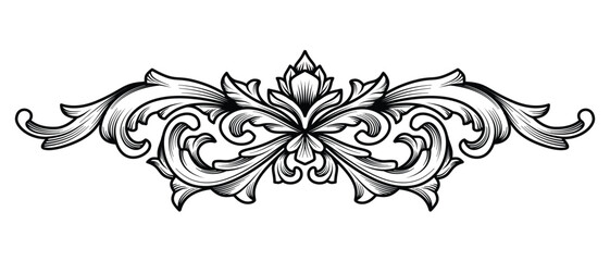 Illustration Vector of baroque vintage elements border frame design. Acanthus leaves, swirl filigree ornament. Classical Victorian arabesque flourish art deco. Good for tattoo, divider, pattern