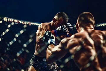 Mma fighters competing in a cage fight championship