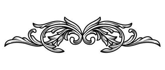 Fototapeta premium Hand drawn engraving vintage baroque divider. Swirl, filigree, flourish border frame ornament.
