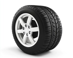 Obraz premium Isolated Black Tire: Rubber Wheel for Cars on a Straight Surface