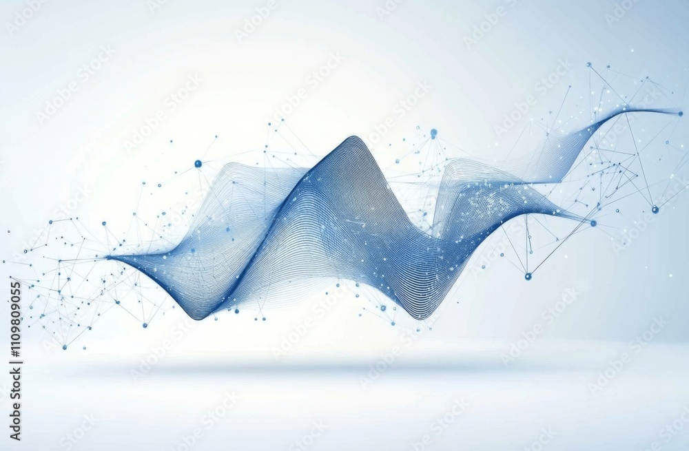 Poster A simple vector graphic of an abstract network, with a white background and light blue lines and dots. 