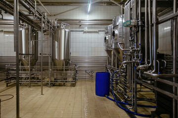 Stainless steel vats for fermentation in modern craft brewery