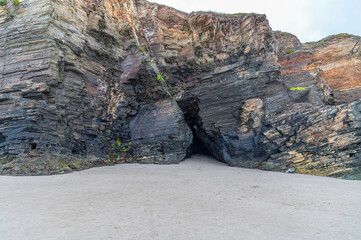 Cliff formations at the Beach of the Cathedrals (Playa de las Catedrales), in Ribadeo, Lugo province, Galicia, northern Spain