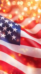 American flag with fireworks in the background