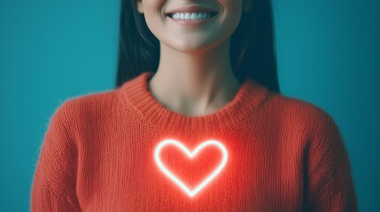 Emotional connection displayed by smiling woman indoor setting digital art vibrant background heart concept