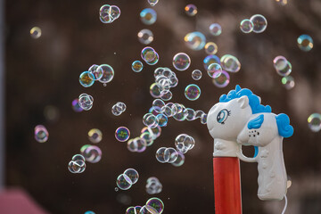 Soap bubbles fly in the air
