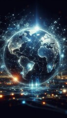 Obraz premium Dynamic digital world map highlighting America for AI-powered global connectivity