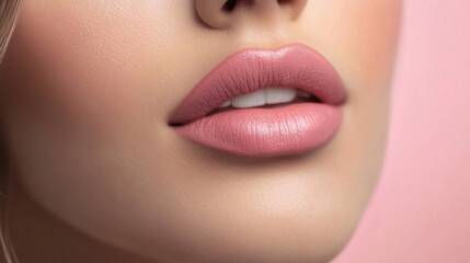 Obraz premium close-up of women elegant pink lips.ai generative