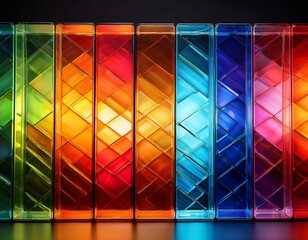 Fototapeta premium colorful abstract glass panels create a vibrant display of hues against a dark background