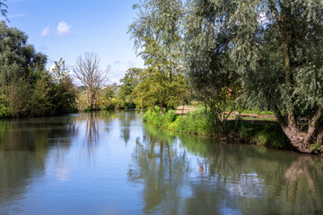 River Canche in Montreuil-sur-Mer in summer, Pas-de-Calais, Hauts-de-france