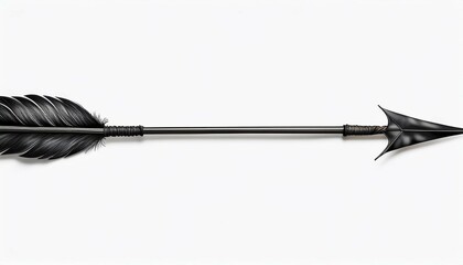 high resolution image of a hand drawn black arrow with detailed fletching pointing right isolated on a transparent background perfect for design projects