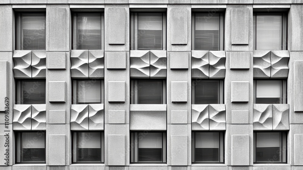 Aufkleber geometric patterns adorn a modern building facade, creating a striking visual effect, ai
