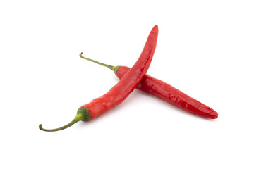 Spicy Chili peppers isolated on white background. Two hot red chilli peppers.