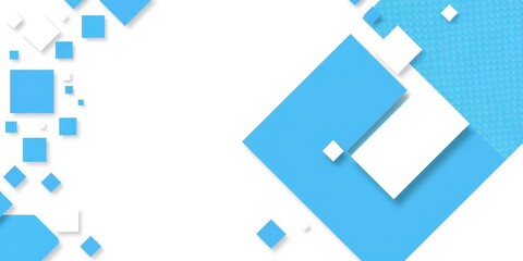 Abstract blue background design with textured white geometric shapes, squares, design, shapes