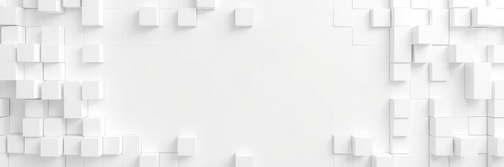 Abstract geometric pattern of random shifted white cube boxes block background with copy space, shift, cubes