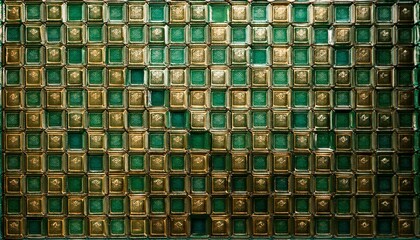 intricate green and gold tiles creating geometric pattern
