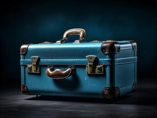 Blue Suitcase Resting on a Plain Black Background With Distinct Features and Vintage Appeal for Travel Enthusiasts