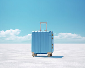 Blue Suitcase Stands on a Plain Background Under a Clear Sky, Conveying a Sense of Travel and Adventure