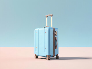 Blue Suitcase Stands on a Plain White Background Showcasing Travel Readiness and Sleek Design