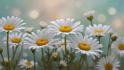 Fototapeta premium White daisy flowers and bokeh background